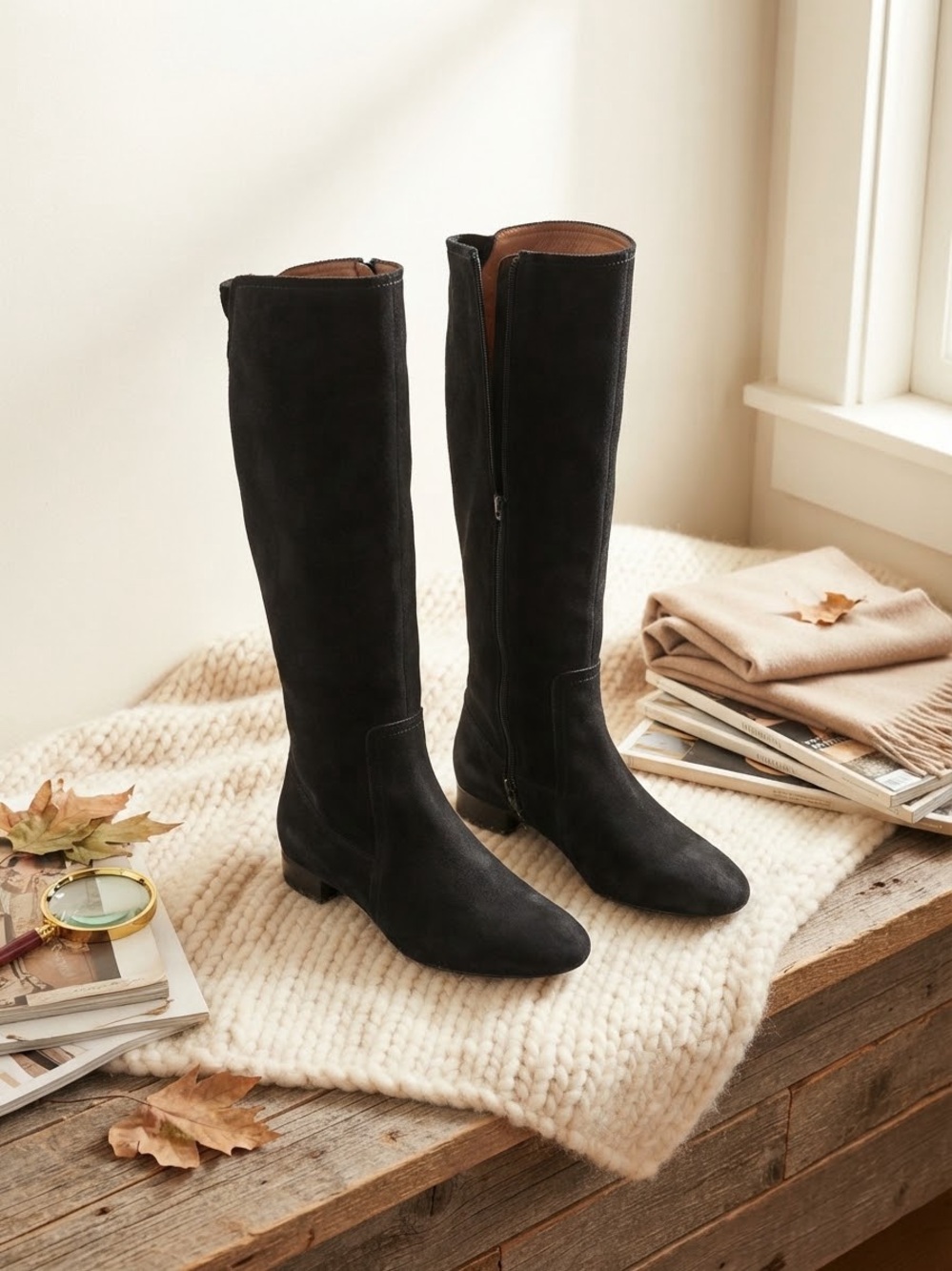 Clarks Black Suede Knee High Riding Boots